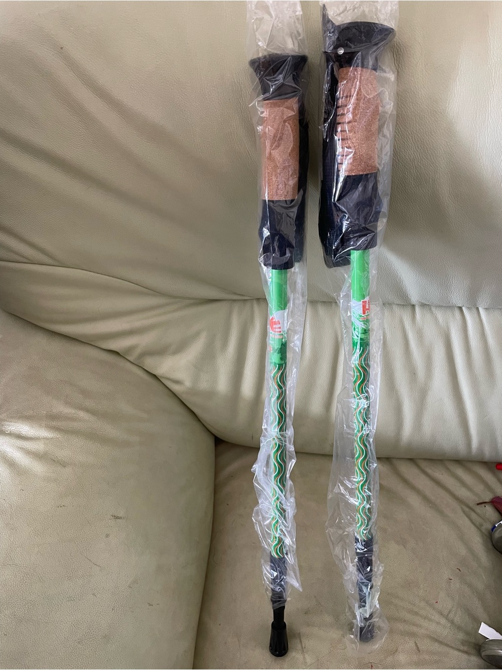 Pair of Green Walking Poles with Cork Handles